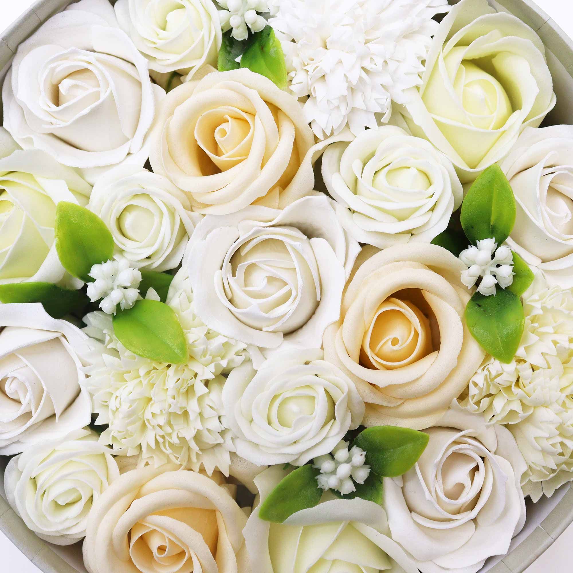 Round Box Wedding Blessings Soap Flowers Gift in White and Ivory