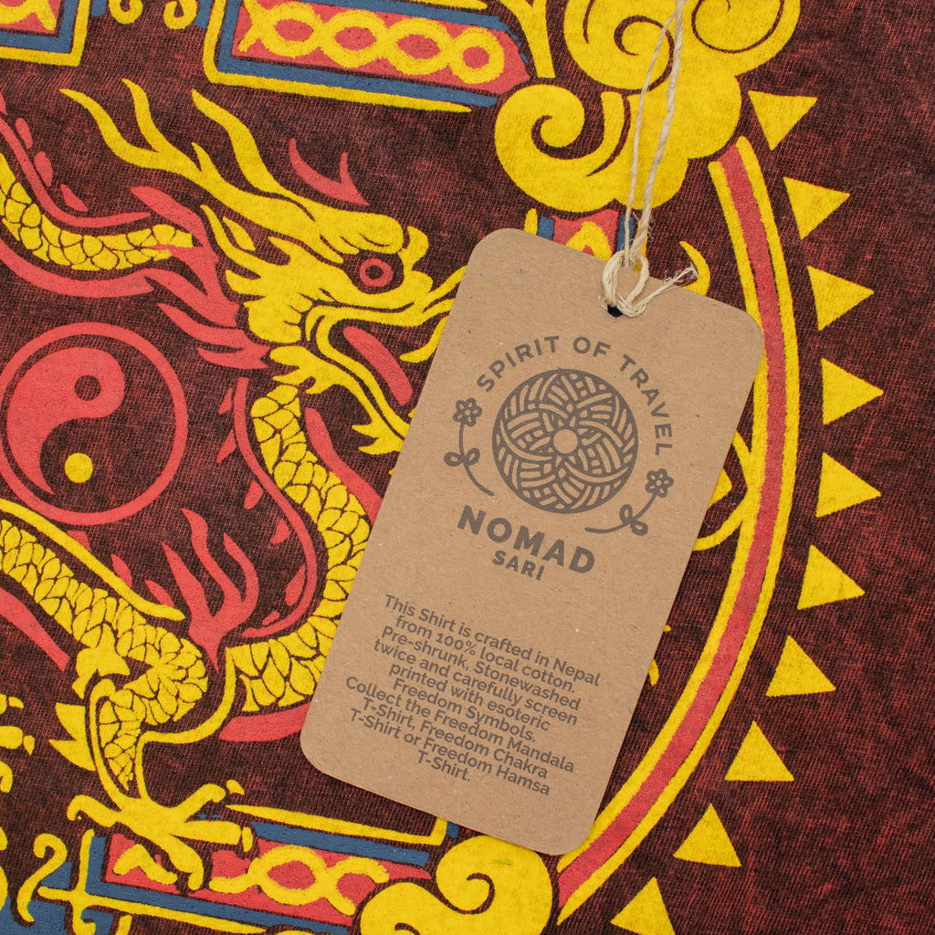Nomad Sari Stonewashed Cotton T Shirt with Dragon Mandala Design