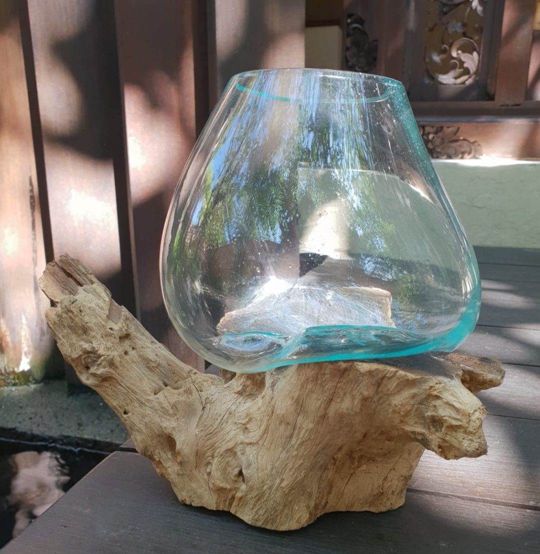 Molten Glass on Wood Large Bowl for Home Decor Display