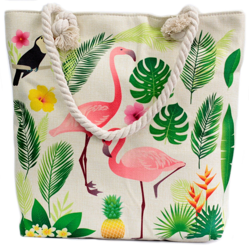 Flamingo Design Rope Handle Bag for Beach Days and Everyday Use