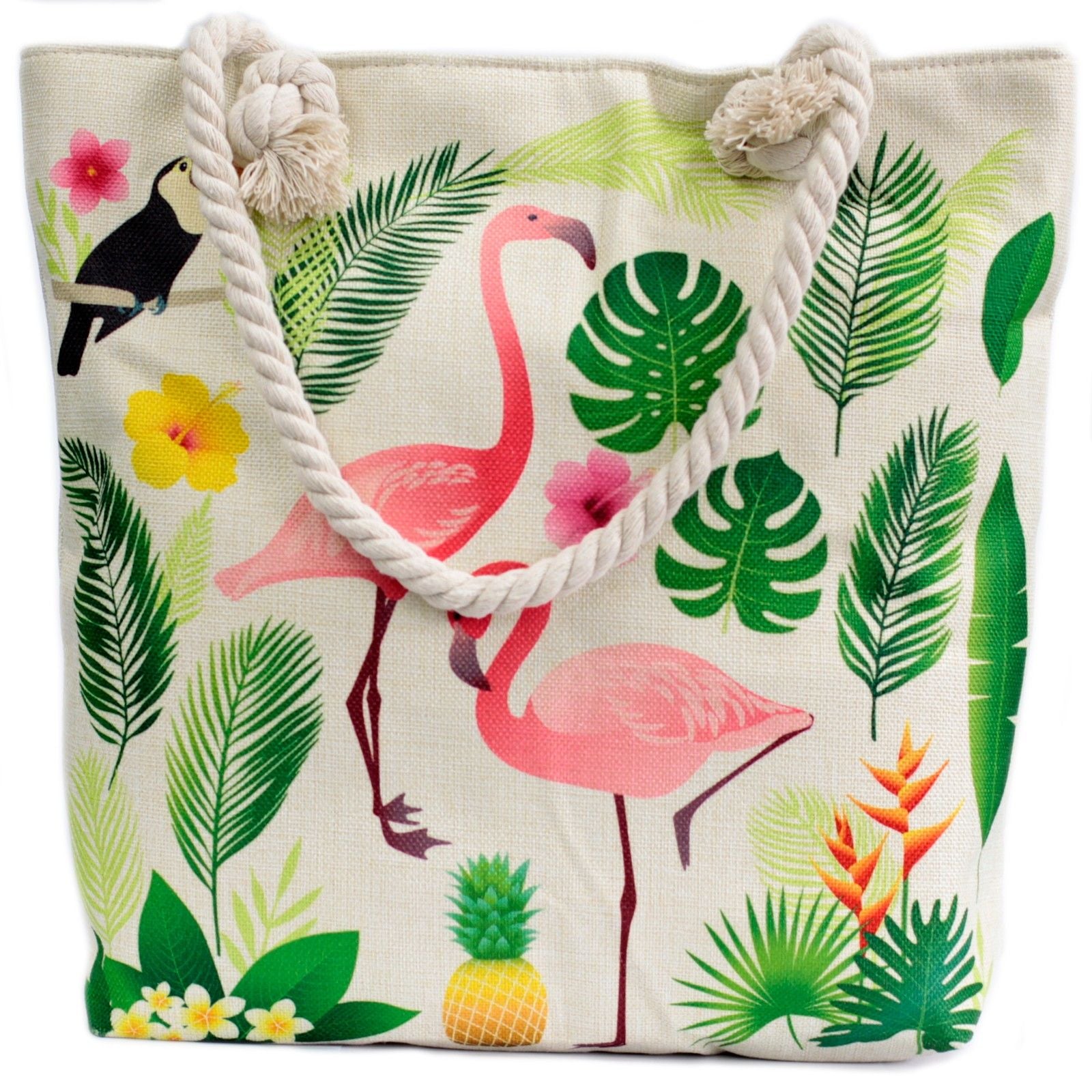 Flamingo Design Rope Handle Bag for Beach Days and Everyday Use