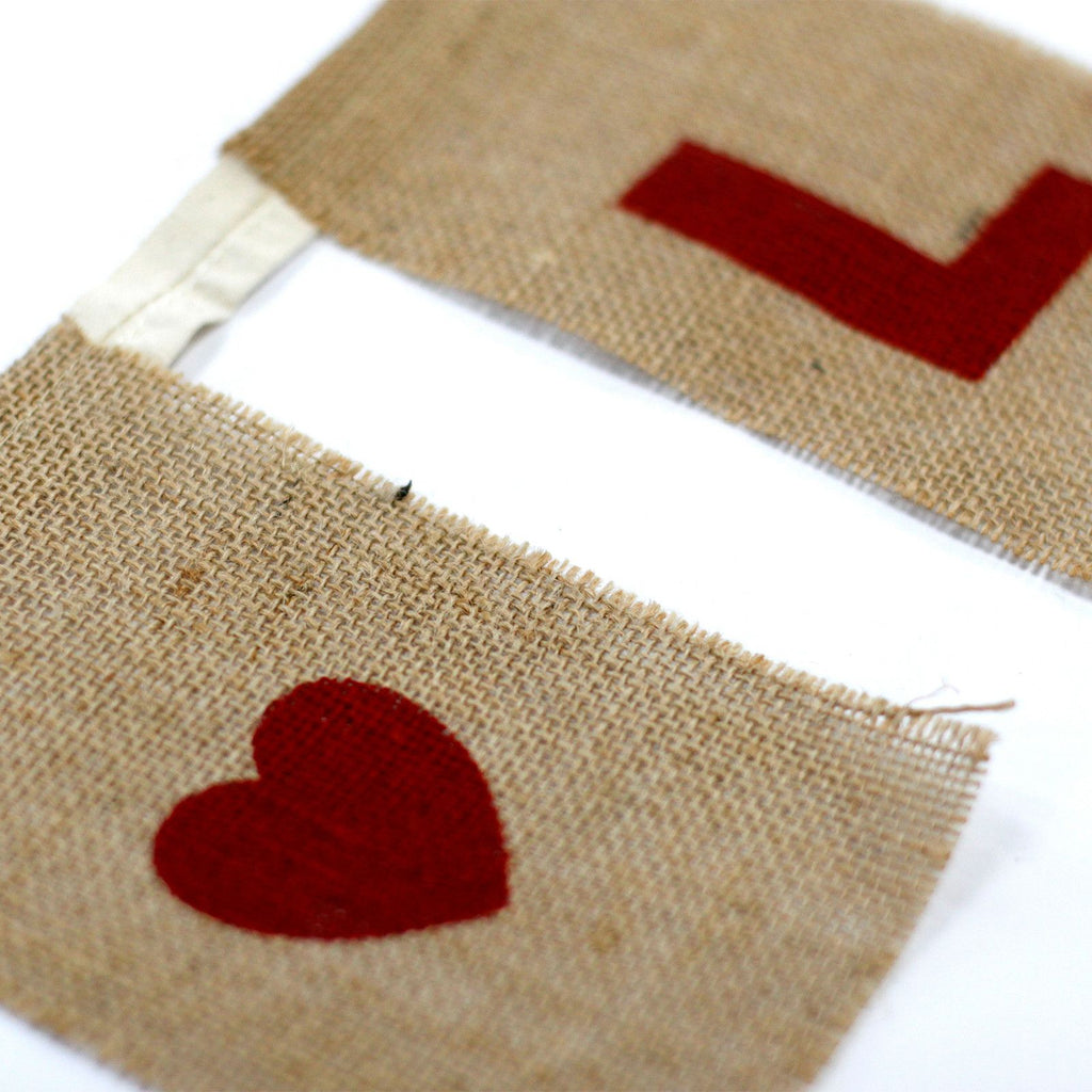 Natural Bunting I LOVE YOU Large with Hearts for Parties