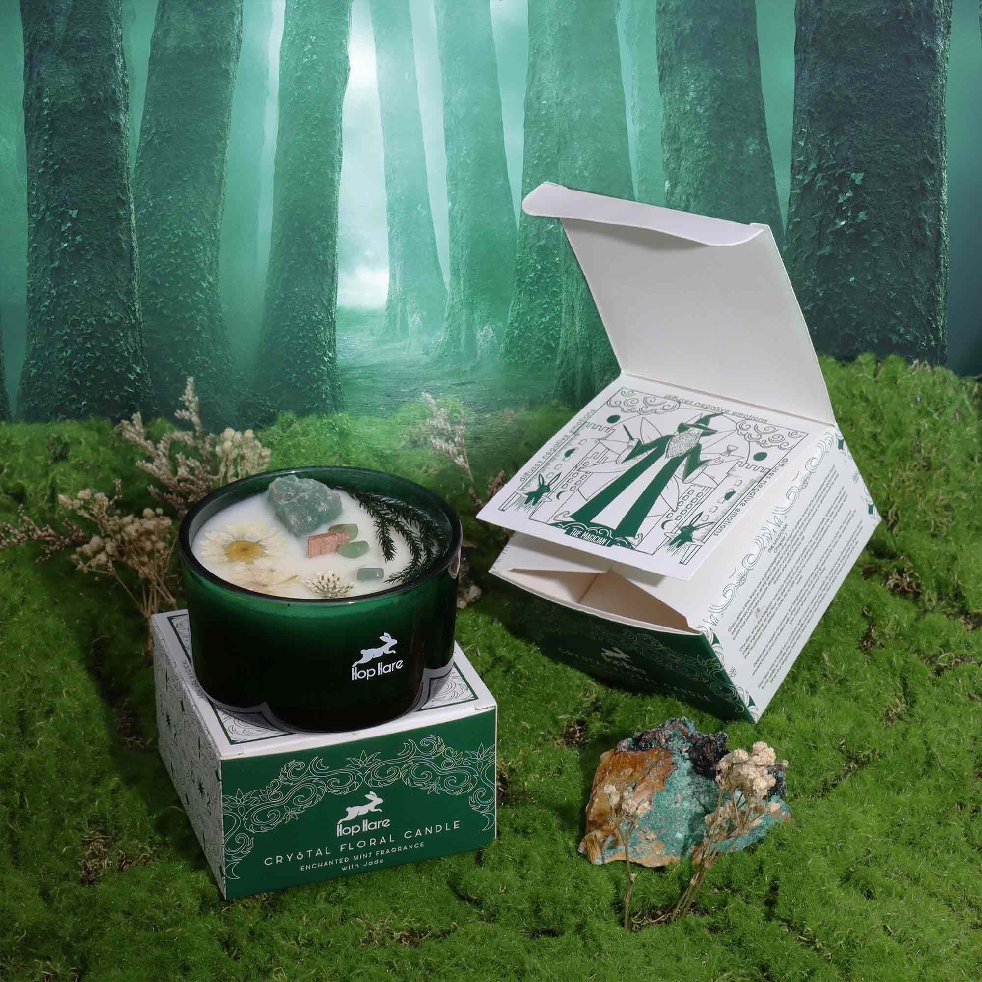 Crystal Magic Flower Candle The Magician with Jade and Mint Aroma