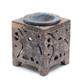 Square Soapstone Oil Burner with Elephant Design for Aromatherapy