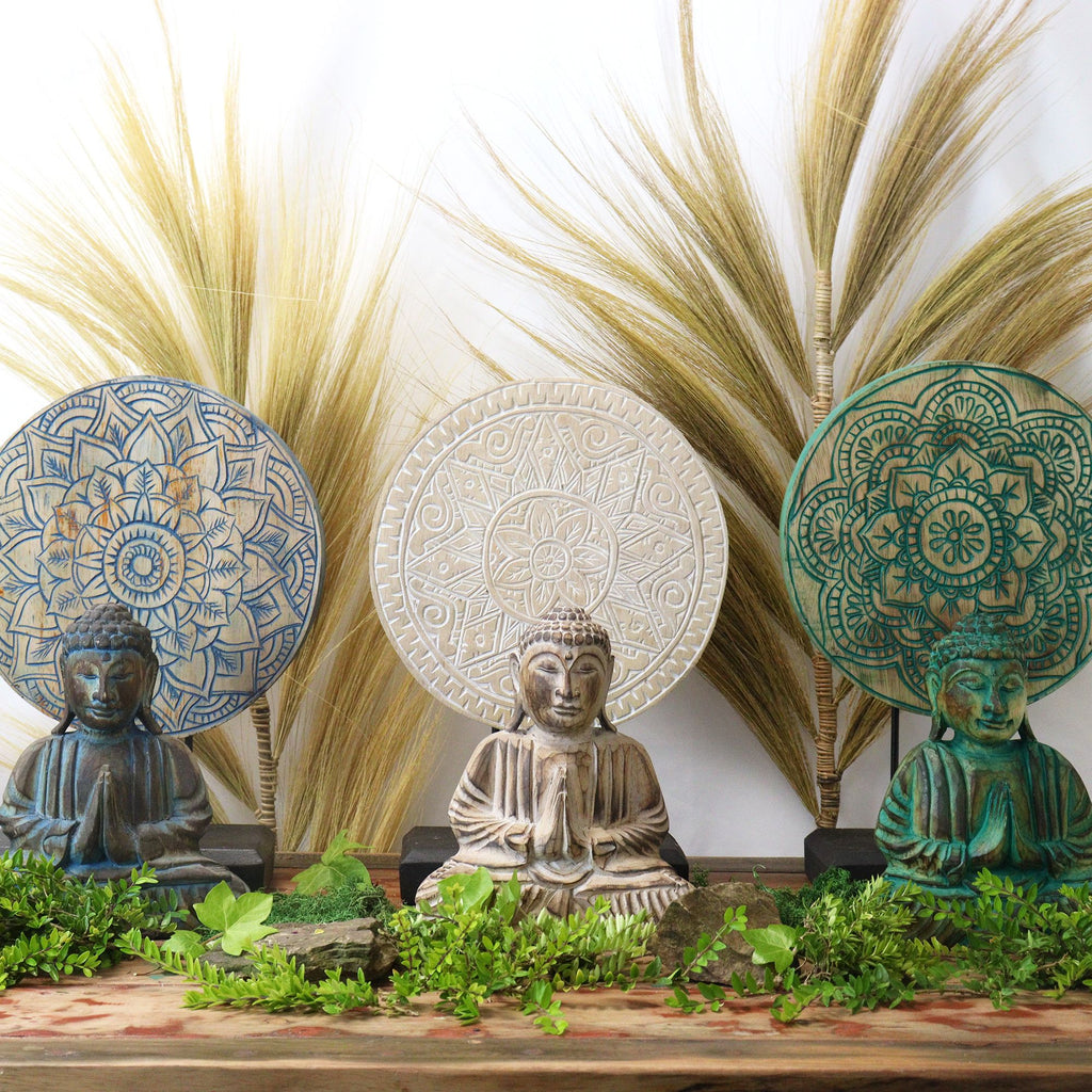 Buddha Feng Shui Set with Flower Mandala Design in Soothing Blue
