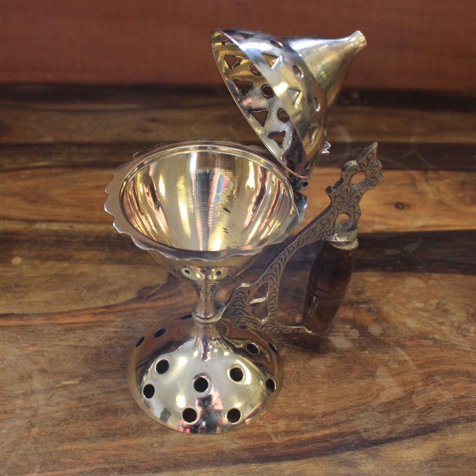Elegant Large Cone Burner with Handle for Incense and Charcoal