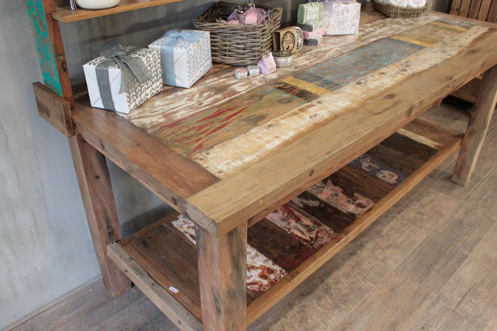 A&C 1.8m Standard Table with Top Shelf for Stylish Home Displays