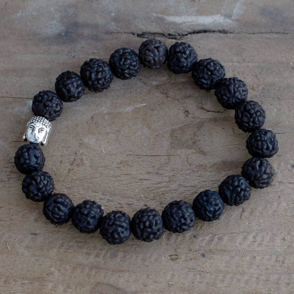 Rudraksha Buddha Bangle Mala with Dark Beads for Stylish Look
