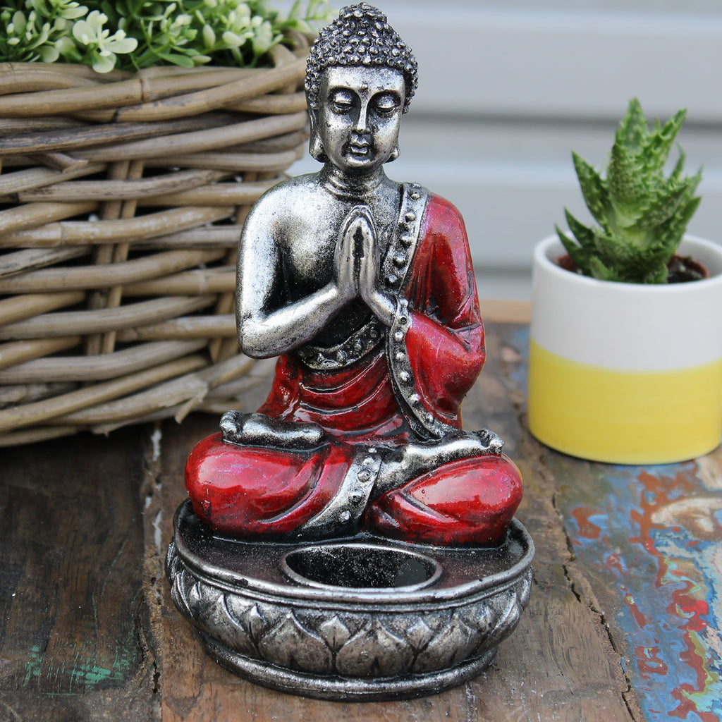 Medium Red Buddha Candle Holder for Home Decor and Gifts
