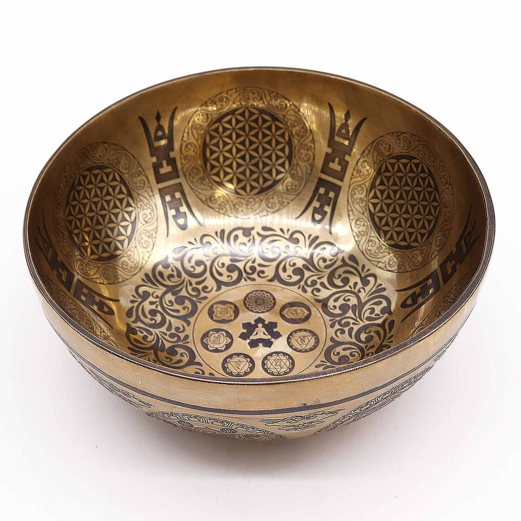 Tibetan Healing Engraved Bowl 21cm with 7 Chakra Design