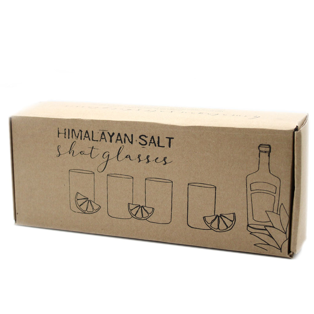 Set of 4 Himalayan Salt Shot Glasses with Wooden Serving Stand