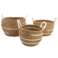 Cotton & Seagrass Large Baskets Set of 3 with Natural Stripes