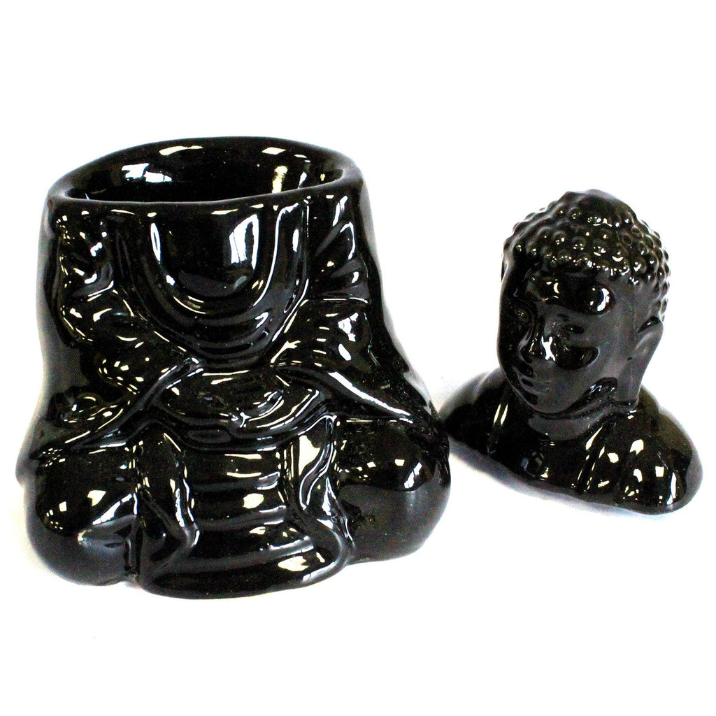 Sitting Buddha Oil Burner Black for Fragrance and Home Decor