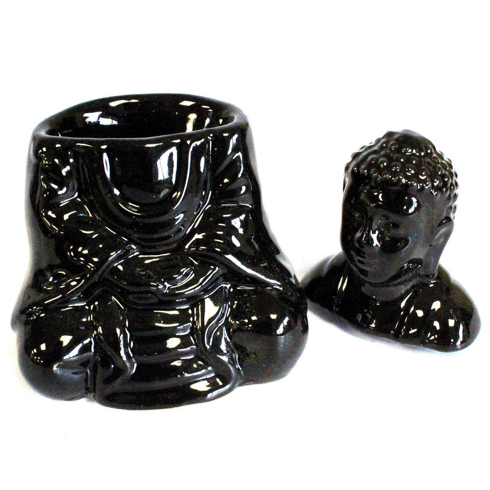 Sitting Buddha Oil Burner Black for Fragrance and Home Decor