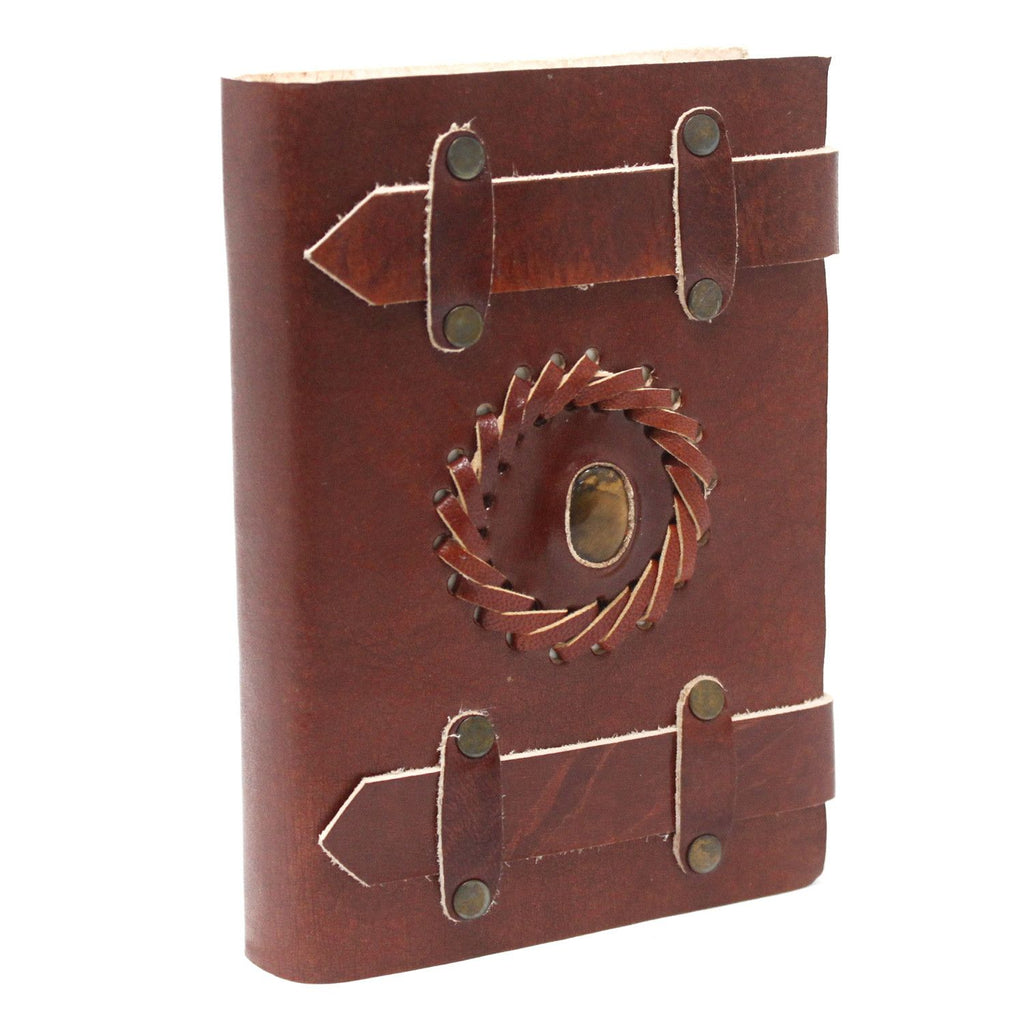 Leather Tigereye Notebook with Belts in Vintage Style Design