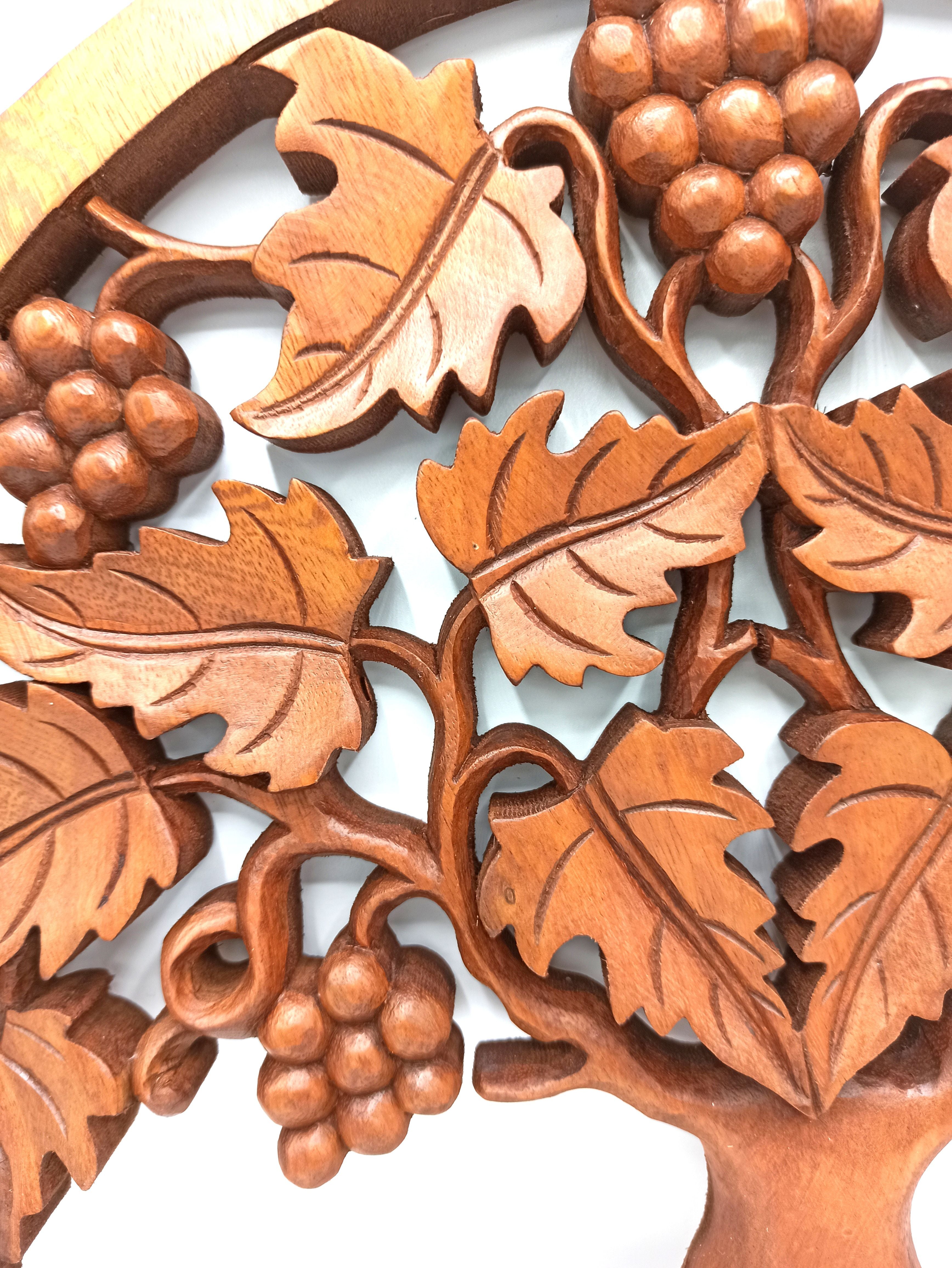 Tree of Life Grapes Panel Decorative Wooden Art for Wall Display