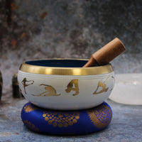 Large Yoga Moves Singing Bowl Set- White/Blue 14cm