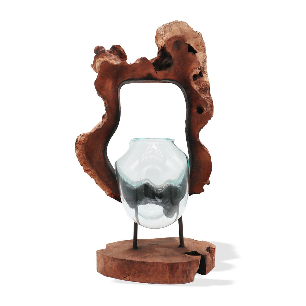 Molton Glass Hanging Art Vase on Wood for Home Decor Display