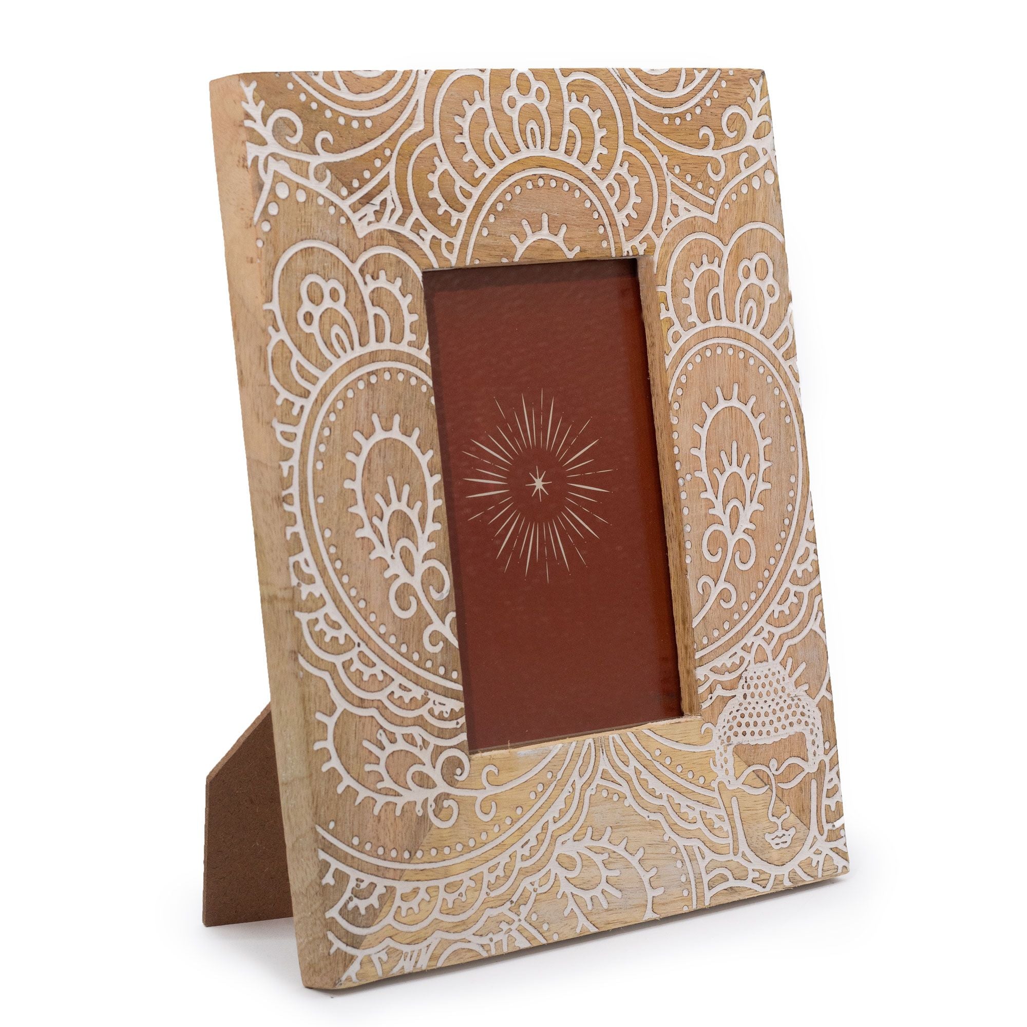 Med Mango Wood Picture Frame with Buddha Design for 10x15cm Photos