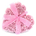 Set of 24 Pink Roses Soap Flower Heart Box for Bath and Gifts