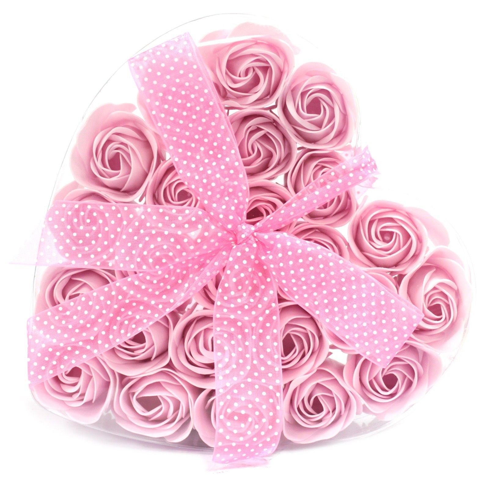Set of 24 Pink Roses Soap Flower Heart Box for Bath and Gifts
