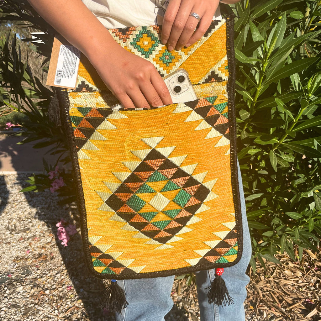 Yellow Kilim Messenger Festival Bag with Vibrant Patterns