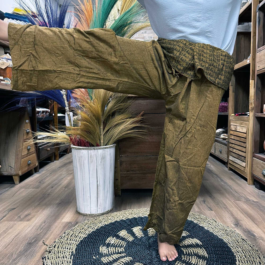 Yoga and Festival Pants Thai Fisherman with Mandala Mantra Design