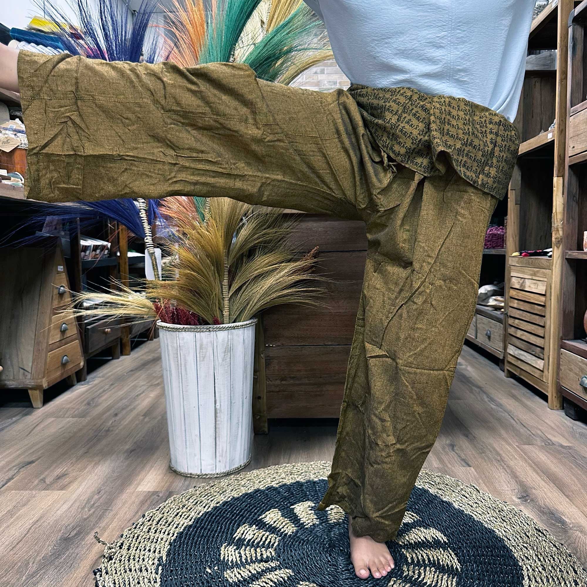 Yoga and Festival Pants Thai Fisherman with Mandala Mantra Design