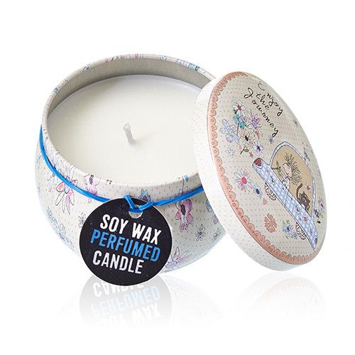 Art Tin Candle with Friendly Messages in Parma Violet Design