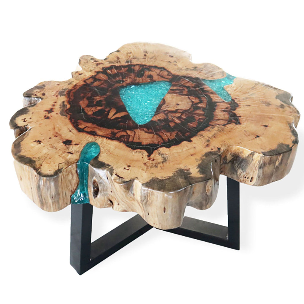 Tamarind and Resin Coffee Table in Aqua for Modern Interiors