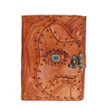 Light Brown Tan Leather Notebook with Evil Eye Decor and Pages