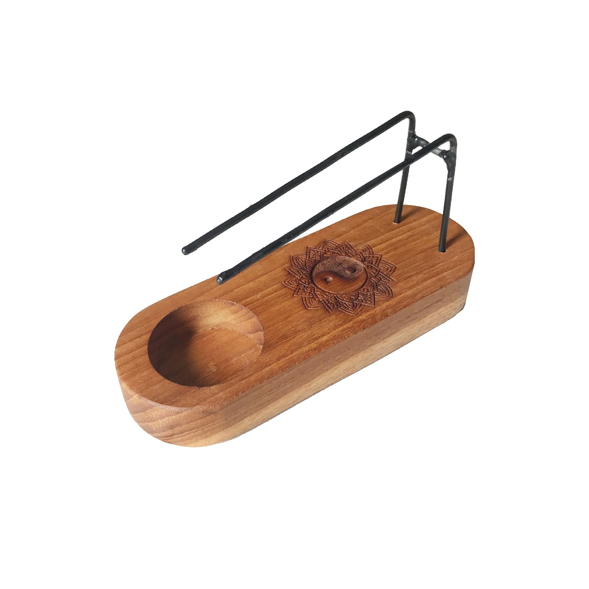 Small Palo Santo Heater in Teak Wood with Yin Yang Design