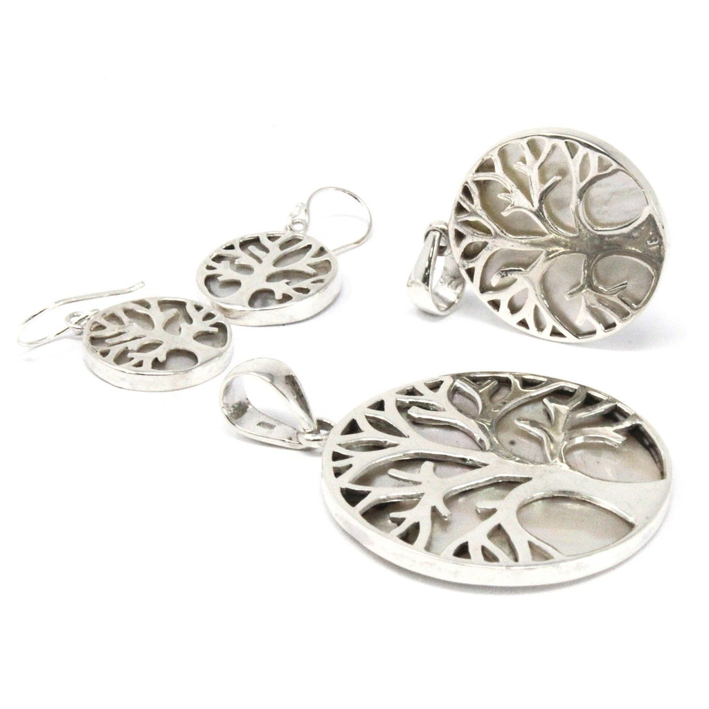 Tree of Life Silver Pendant 30mm with Mother of Pearl Charm