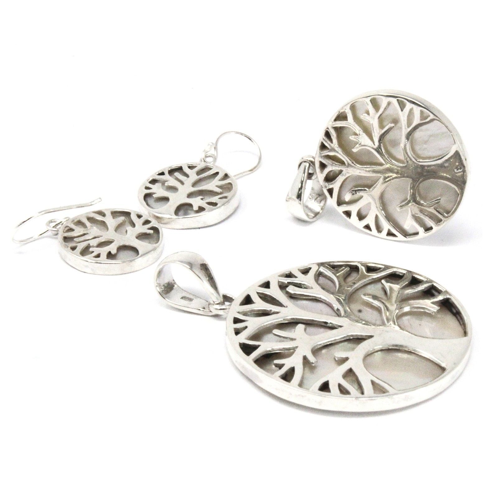 Tree of Life Silver Earrings 15mm with Mother of Pearl Design