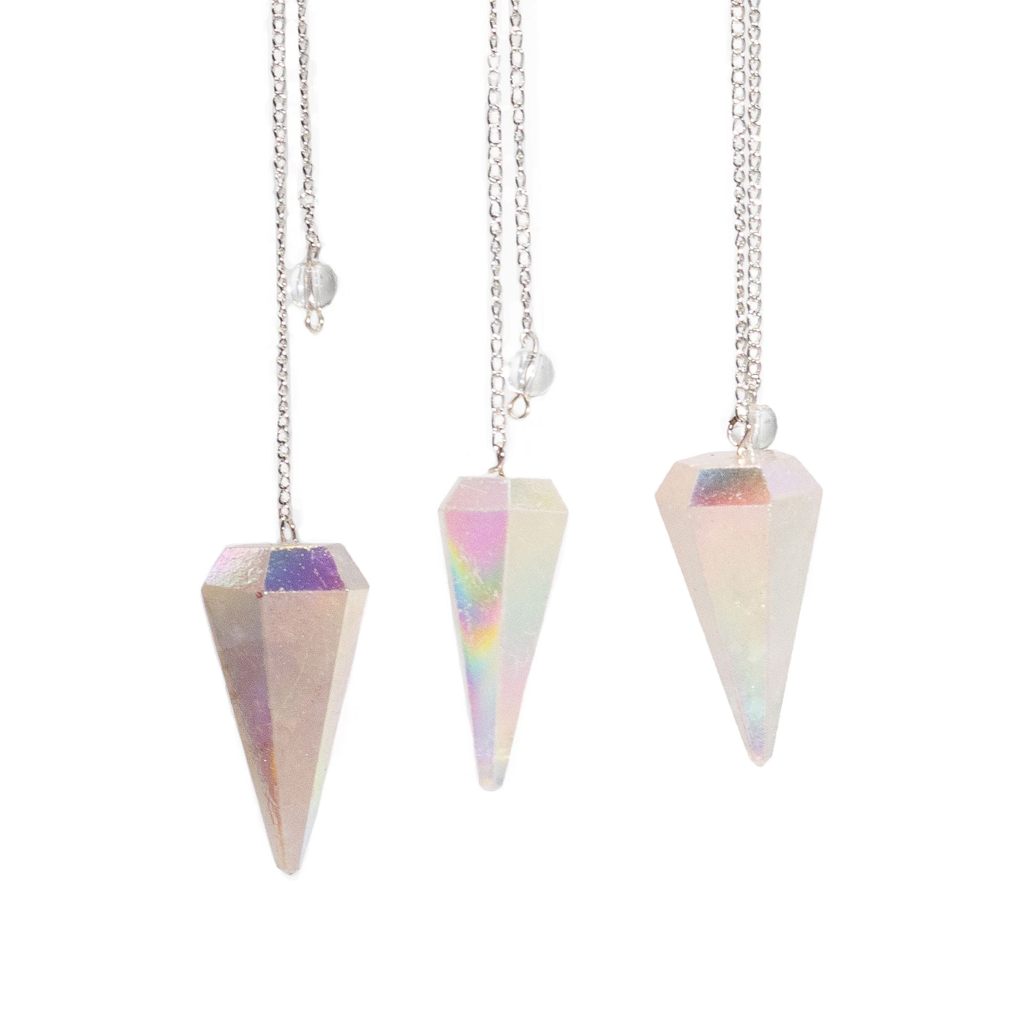 Six Sided Pendulum with Aurora Crysta Angel White Design