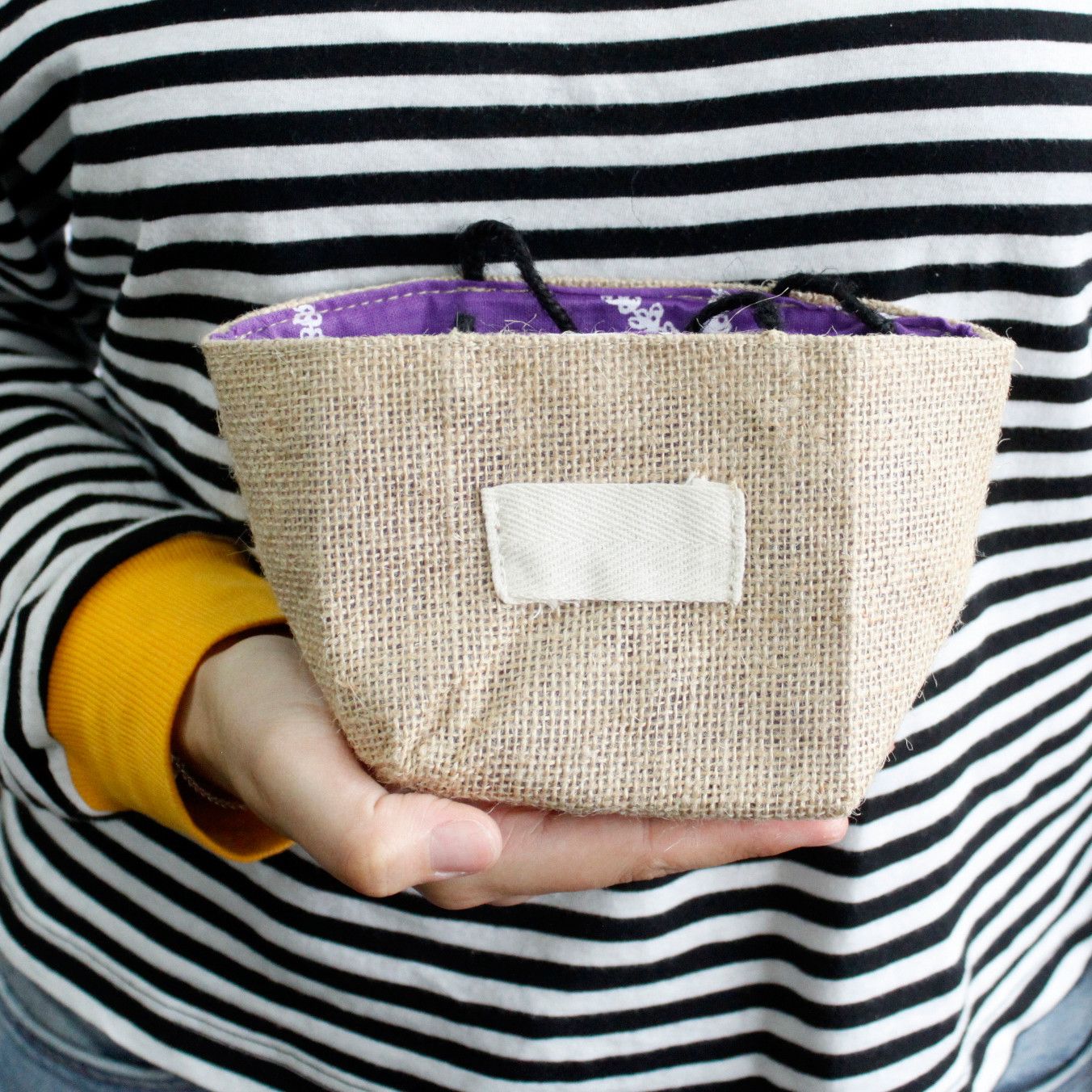 Natural Jute Cotton Gift Bag with Lavender Lining for Gifting