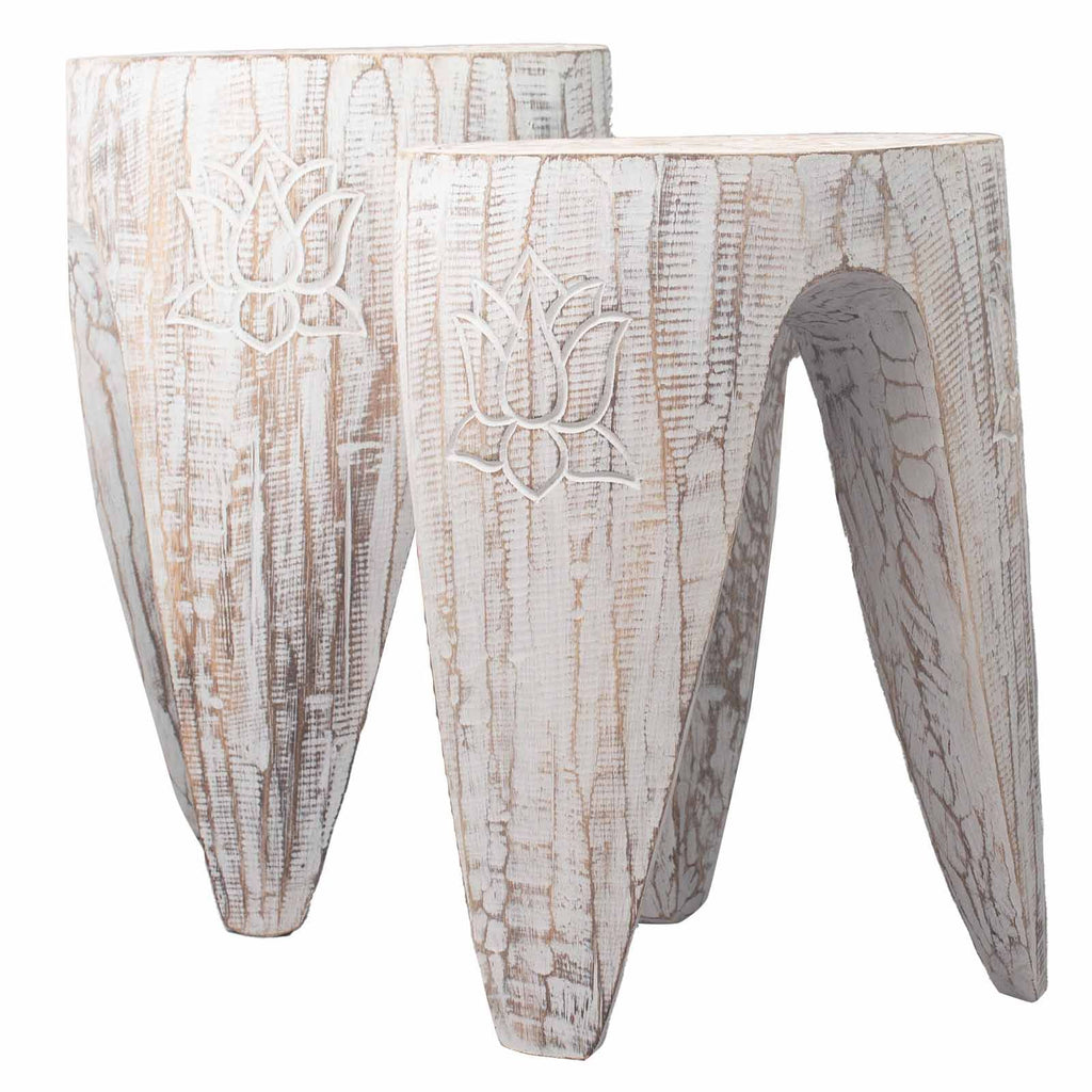 Interlocking Table and Stool Set of 2 in Large Whitewash Finish