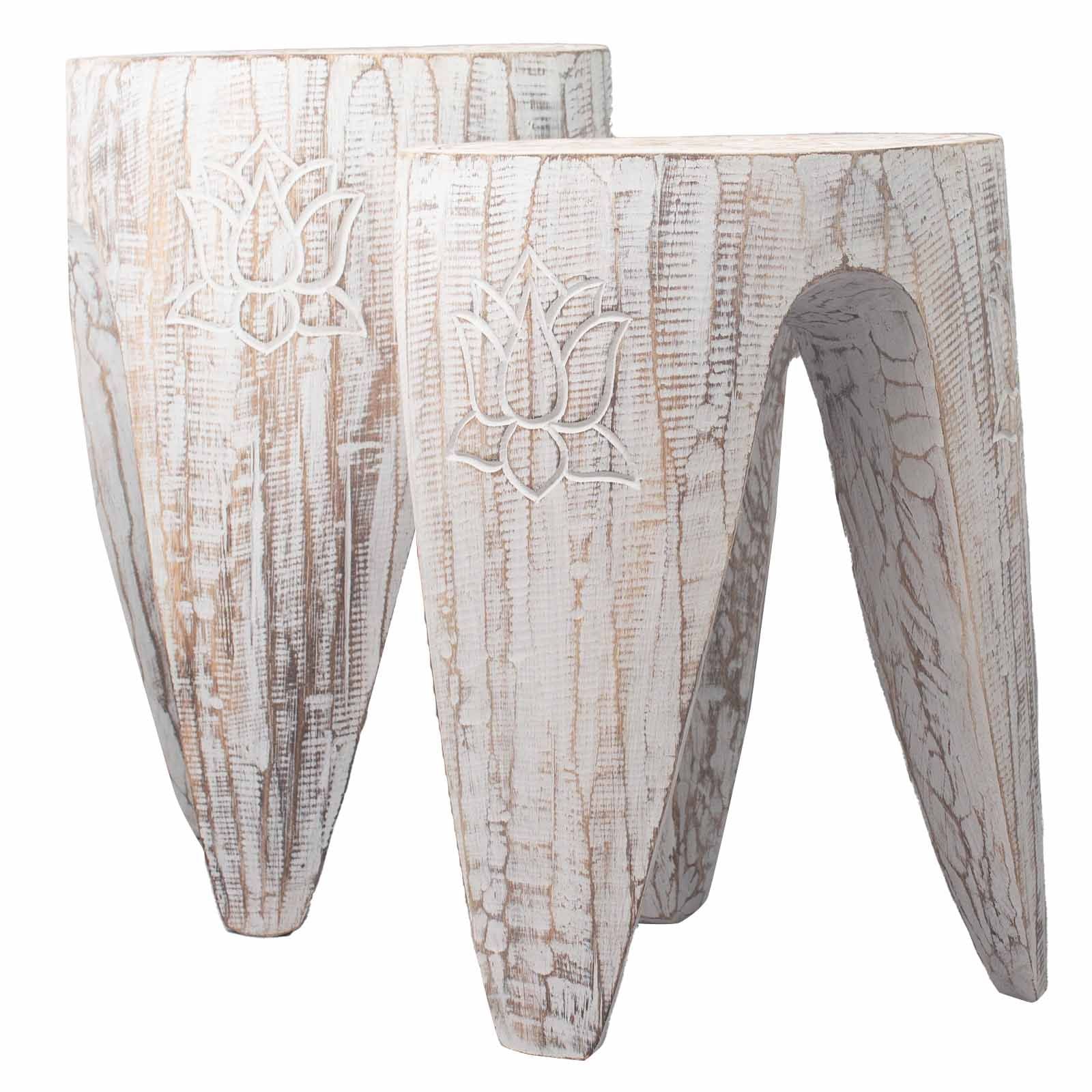 Interlocking Table and Stool Set of 2 in Large Whitewash Finish