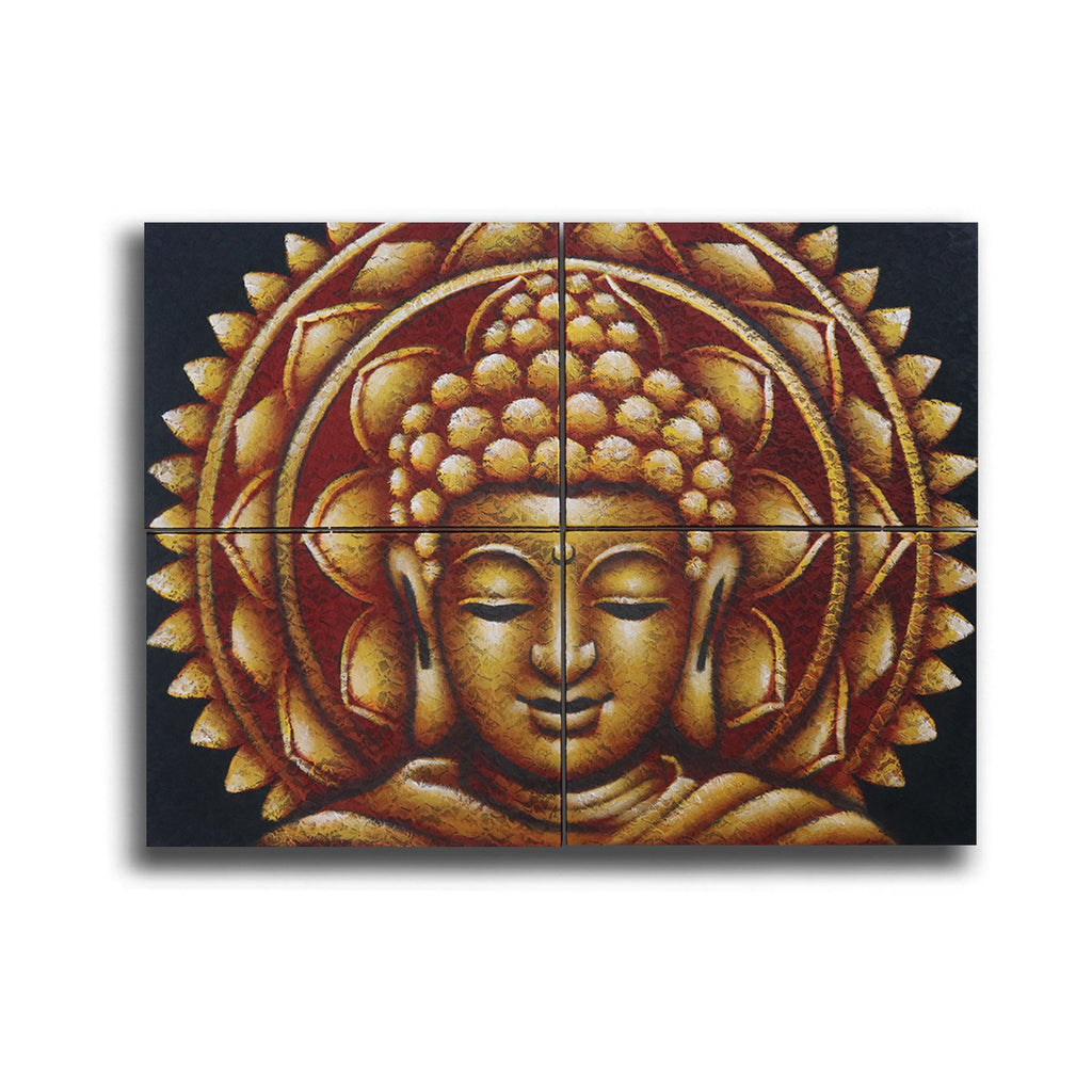 Set of 4 Gold Buddha Mandala Brocade Detail Paintings 30x40cm
