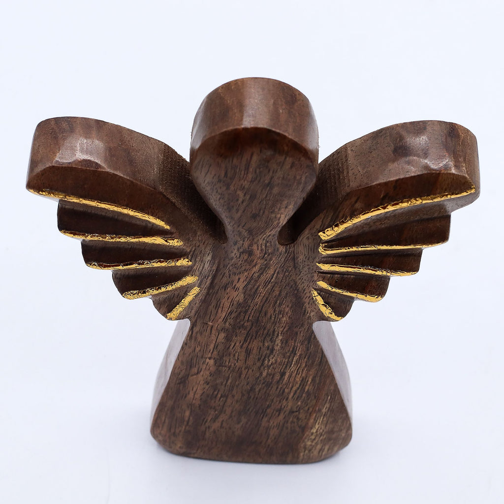 Large Mango Wood Angel with Gold Wings for Home Display Decor