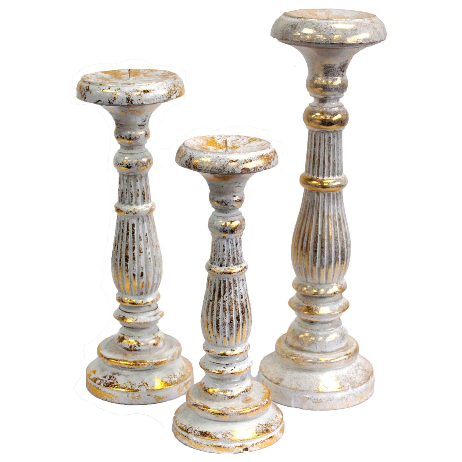 Medium White Gold Candle Stand for Vintage Home Décor Accent