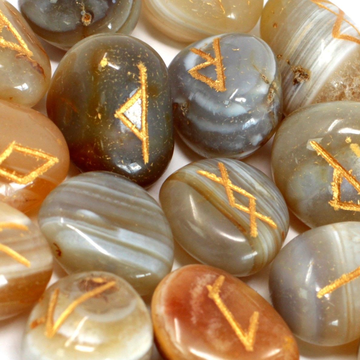 Banded Agate Runes Stone Set in Pouch for Divination Insights