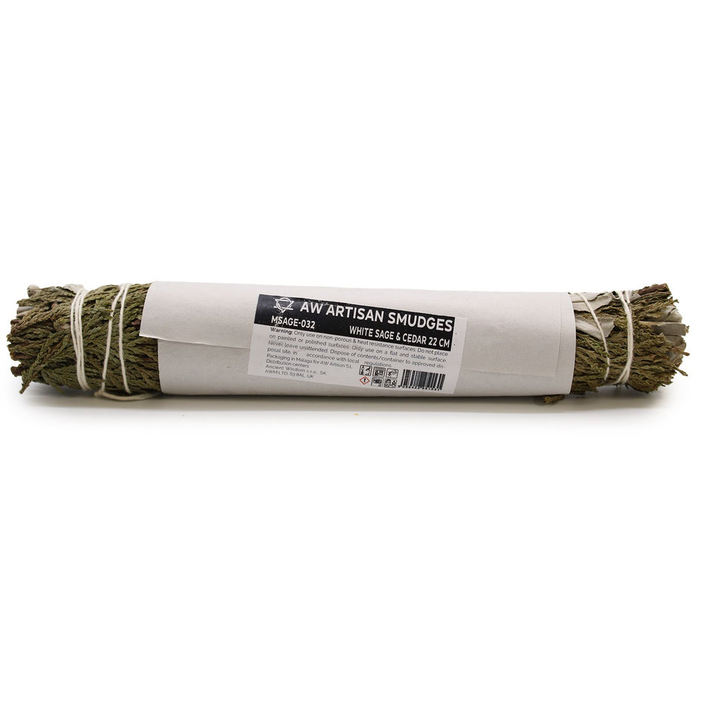 White Sage and Cedar Smudge Stick 22 cm for Cleansing Rituals