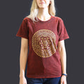 Nomad Sari Stonewashed Cotton T Shirt with Chakra Design in Maroon