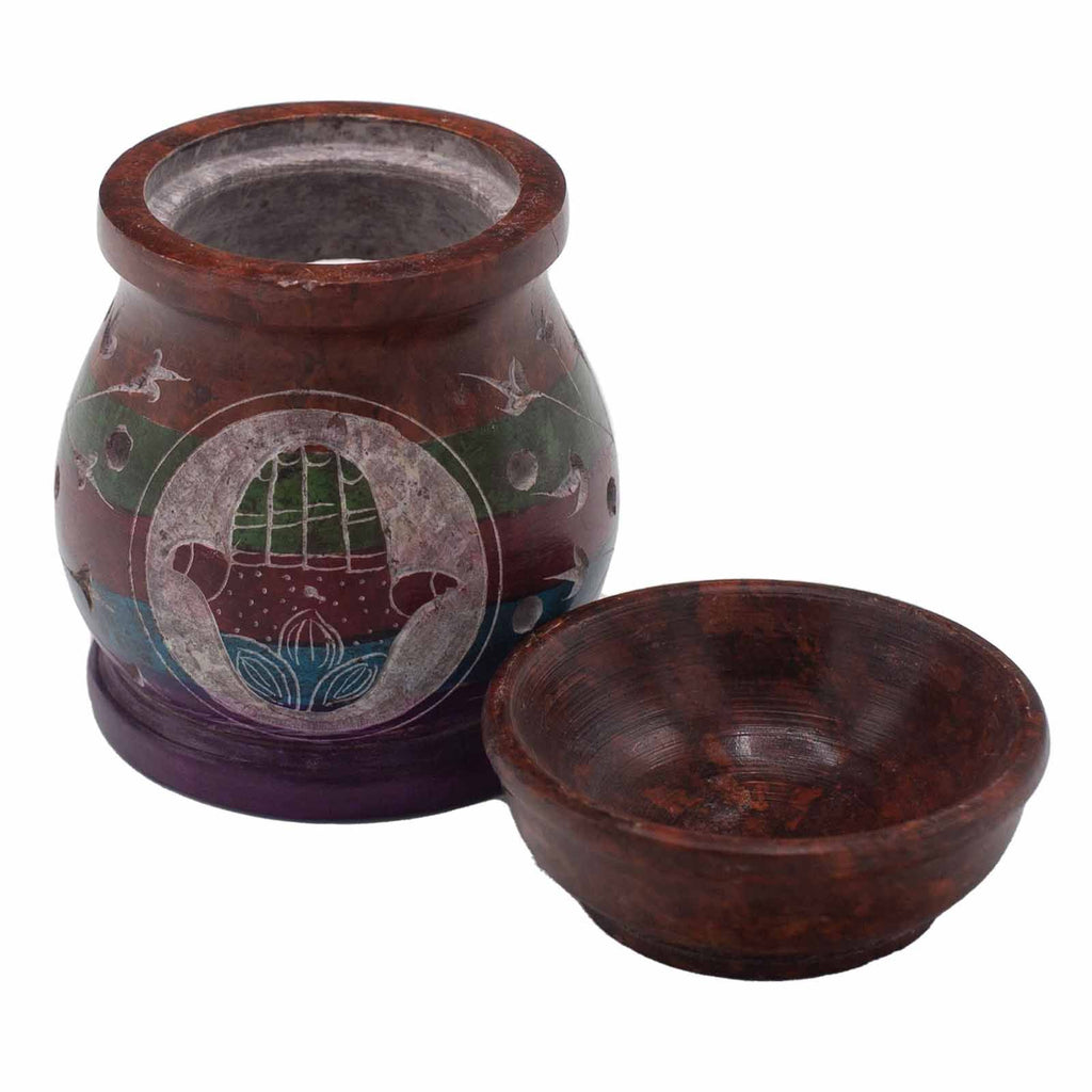 Soapstone Oil Burner 10cm with Hamsa Hand Design in Five Colours