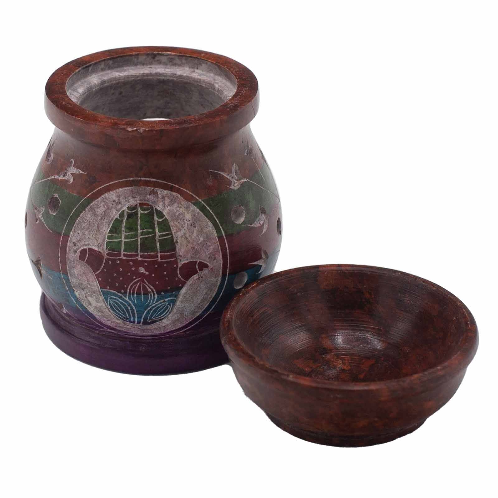 Soapstone Oil Burner 10cm with Hamsa Hand Design in Five Colours