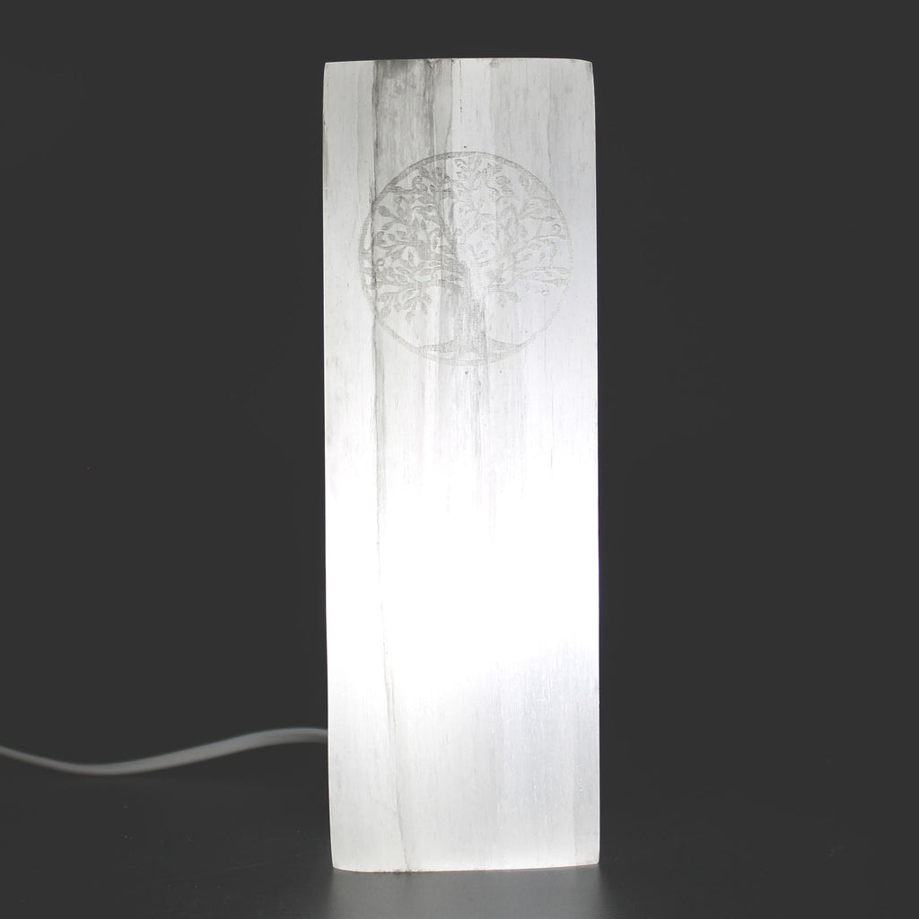 Selenite Block Lamp 25cm with Tree of Life Design for Home Decor