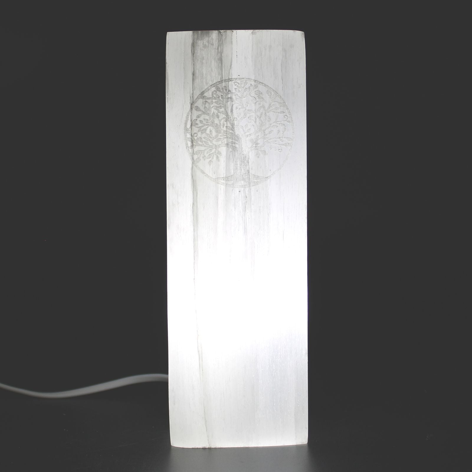 Selenite Block Lamp 25cm with Tree of Life Design for Home Decor