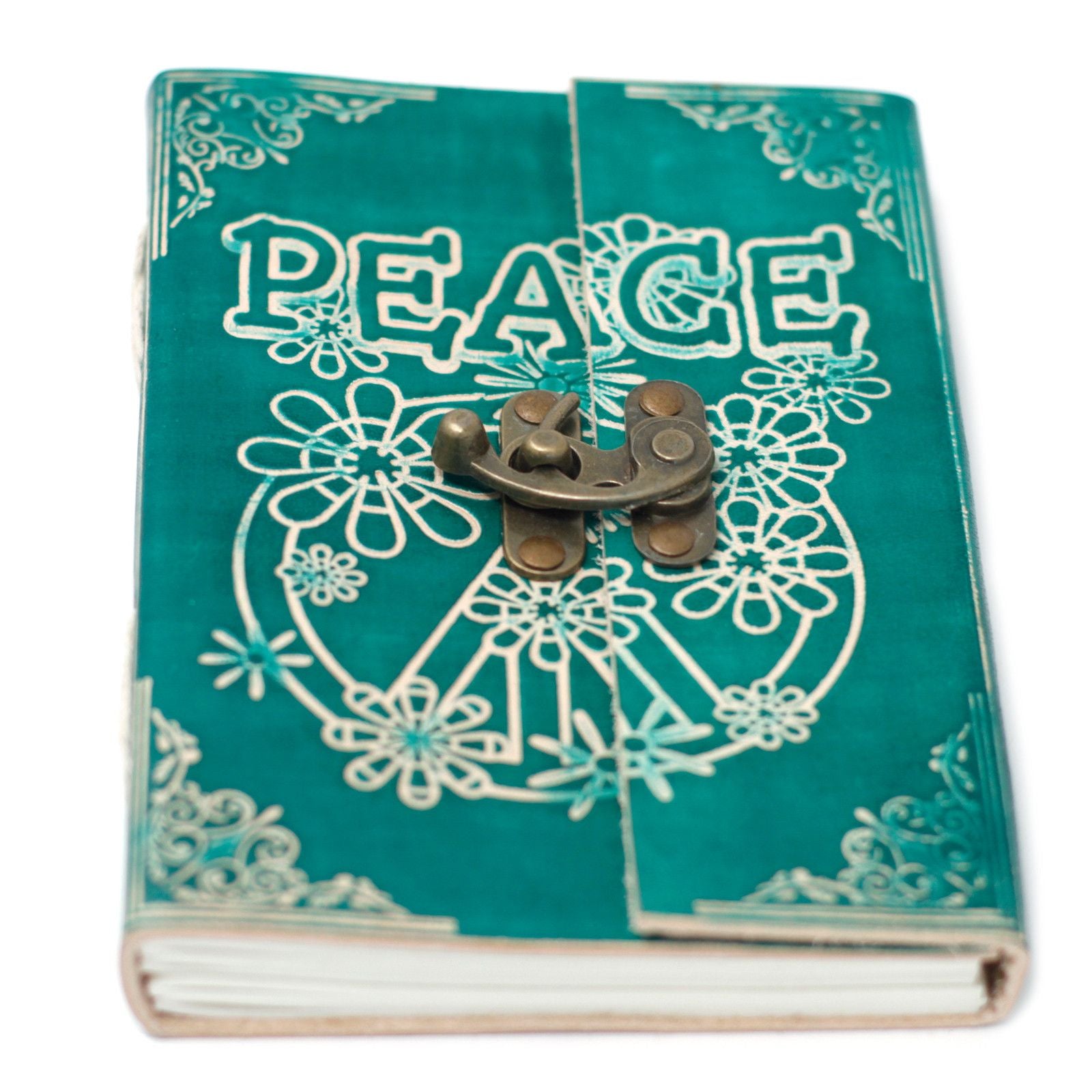 Leather Green Peace Notebook with Lock for Creative Writing