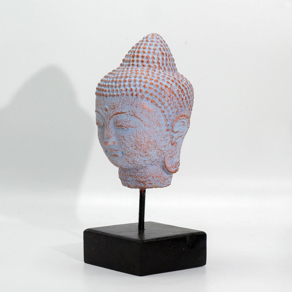 Stillness Buddha Head on Stand in Blue Copper for Serenity Decor